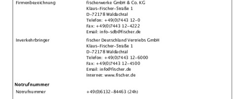 Vorschau Produktsicherheitsinformation fischer Reaktionspatrone RM